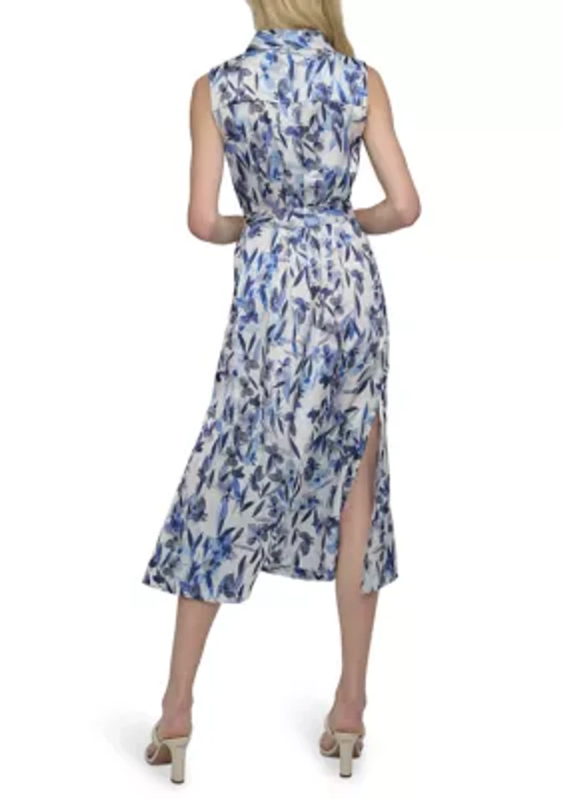 Women's Sleeveless Printed Chiffon Shirtdress