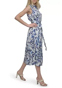 Women's Sleeveless Printed Chiffon Shirtdress