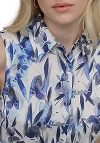 Women's Sleeveless Printed Chiffon Shirtdress