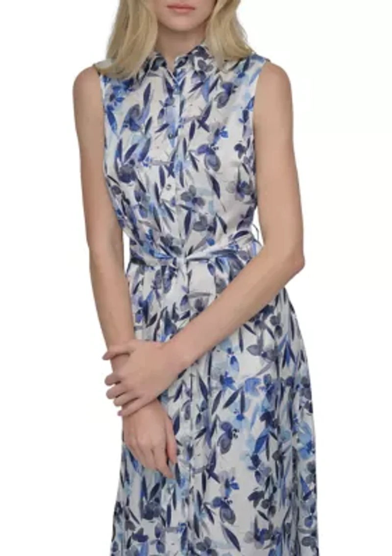 Women's Sleeveless Printed Chiffon Shirtdress