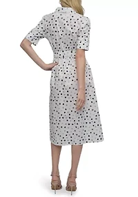Women's Short Sleeve Collar Neck Dot Print Shirtdress
