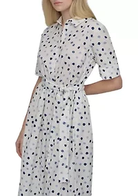 Women's Short Sleeve Collar Neck Dot Print Shirtdress