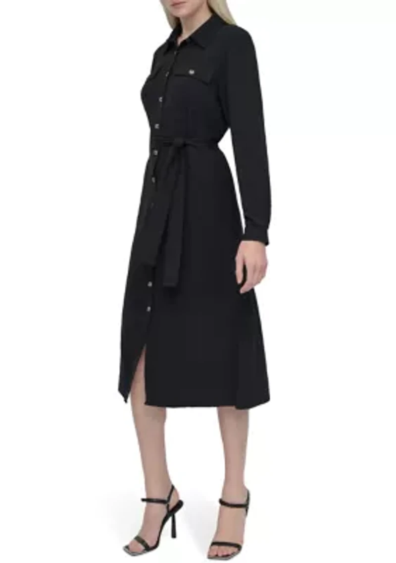 Women's Long Sleeve Collared Button Front Shirtdress