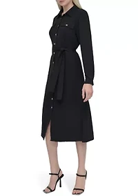 Women's Long Sleeve Collared Button Front Shirtdress