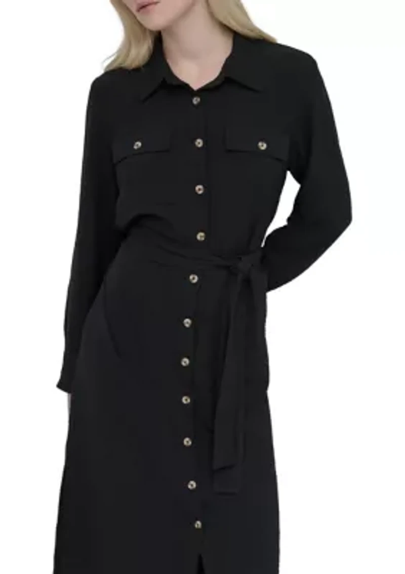 Women's Long Sleeve Collared Button Front Shirtdress