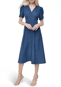 Women's V-Neck Denim Midi Dress
