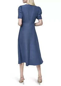 Women's V-Neck Denim Midi Dress