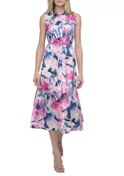 Women's Promo Long Sleeve Printed Chiffon Shirtdress