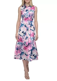 Women's Promo Long Sleeve Printed Chiffon Shirtdress