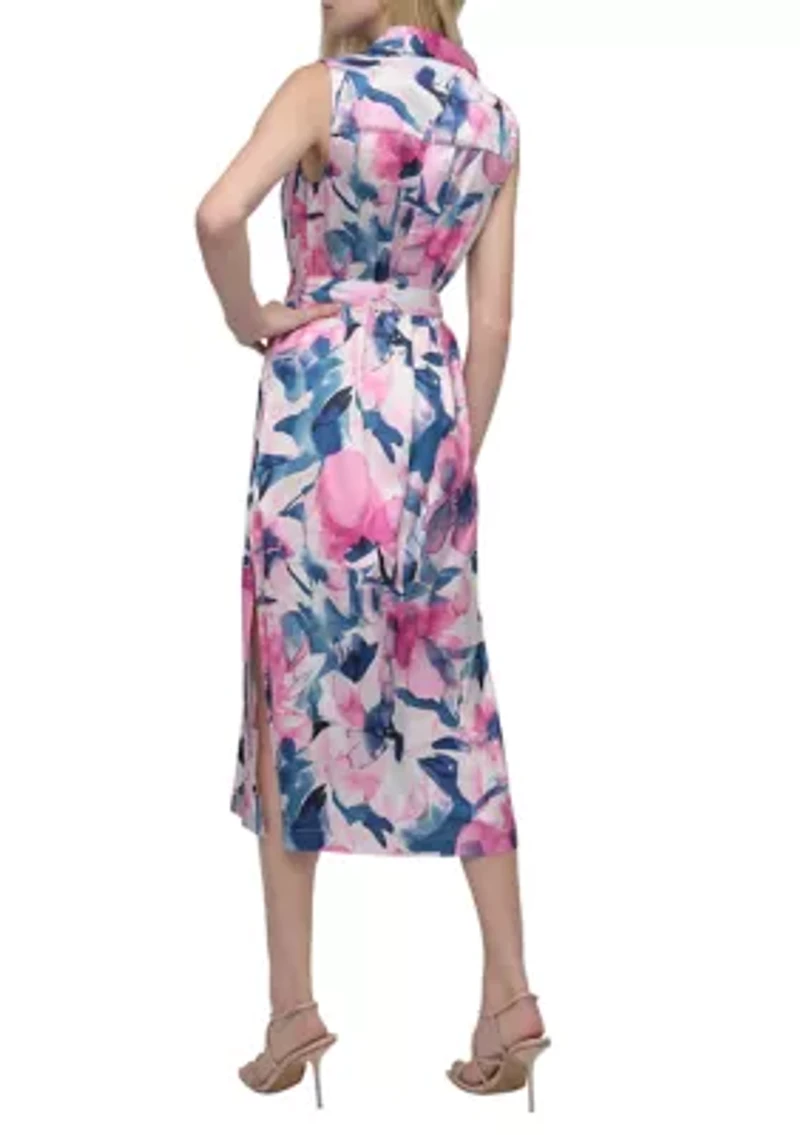 Women's Promo Long Sleeve Printed Chiffon Shirtdress