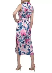 Women's Promo Long Sleeve Printed Chiffon Shirtdress