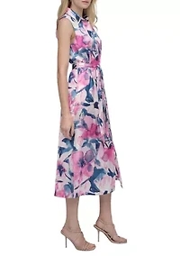 Women's Promo Long Sleeve Printed Chiffon Shirtdress