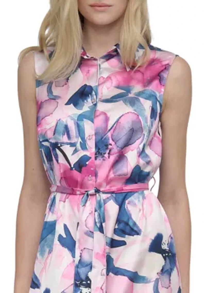 Women's Promo Long Sleeve Printed Chiffon Shirtdress