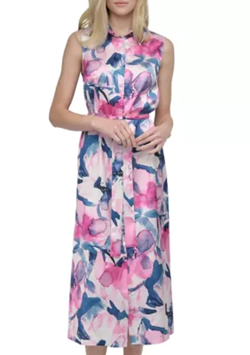 Women's Promo Long Sleeve Printed Chiffon Shirtdress