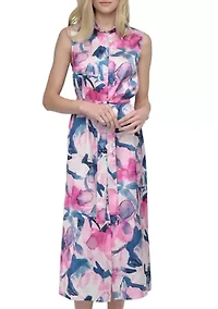 Women's Promo Long Sleeve Printed Chiffon Shirtdress