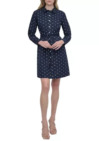 Women's Polka Dot Tie Waist Shirtdress