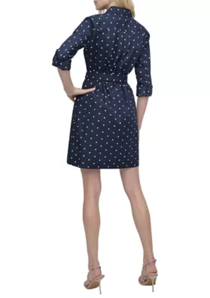 Women's Polka Dot Tie Waist Shirtdress
