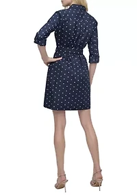 Women's Polka Dot Tie Waist Shirtdress