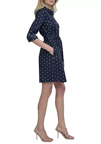 Women's Polka Dot Tie Waist Shirtdress
