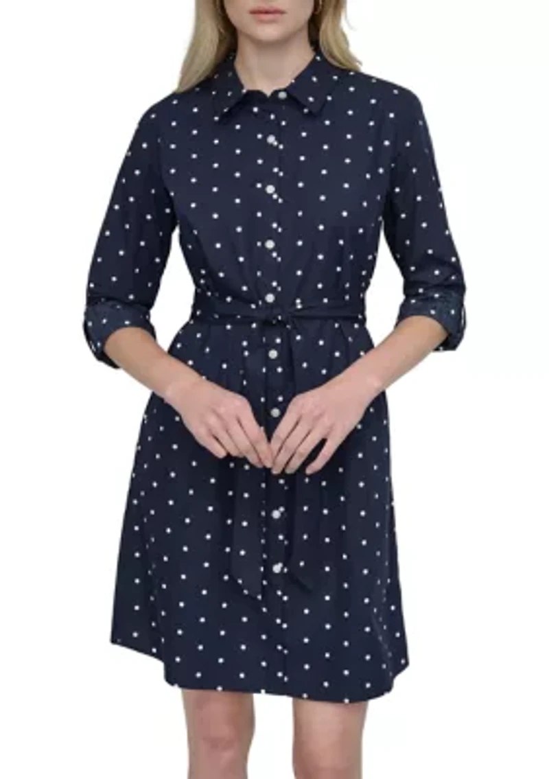 Women's Polka Dot Tie Waist Shirtdress