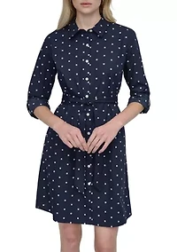 Women's Polka Dot Tie Waist Shirtdress