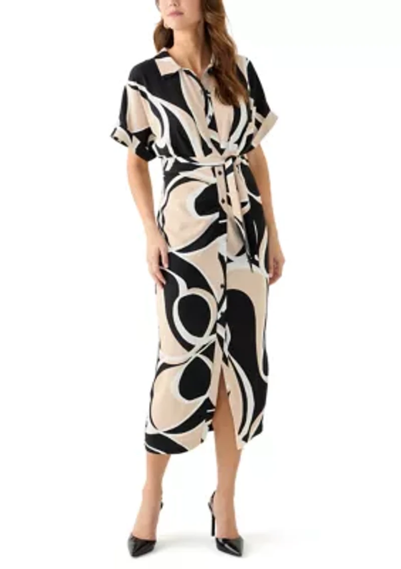 Women's Geo Printed Belted Fit and Flare Dress
