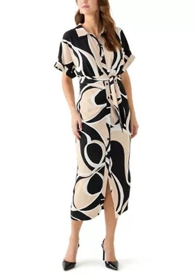 Women's Geo Printed Belted Fit and Flare Dress