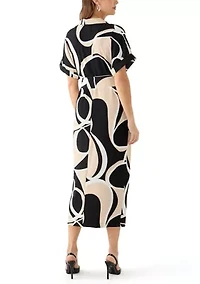 Women's Geo Printed Belted Fit and Flare Dress