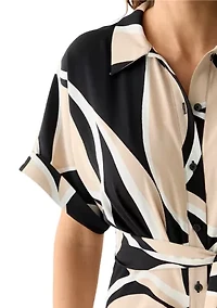 Women's Geo Printed Belted Fit and Flare Dress