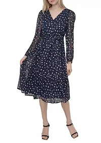Women's Promo Long Sleeve Printed Chiffon A-Line Dress