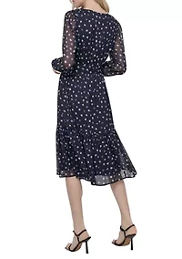 Women's Promo Long Sleeve Printed Chiffon A-Line Dress