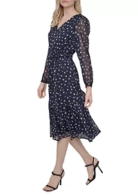 Women's Promo Long Sleeve Printed Chiffon A-Line Dress