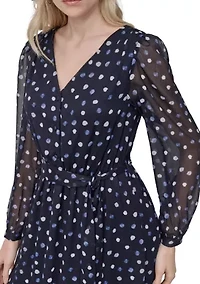 Women's Promo Long Sleeve Printed Chiffon A-Line Dress