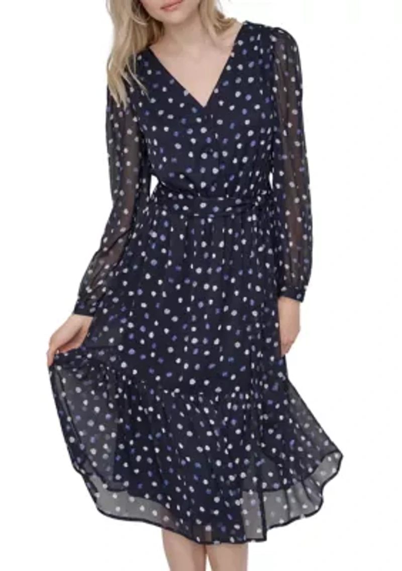Women's Promo Long Sleeve Printed Chiffon A-Line Dress