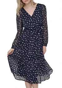 Women's Promo Long Sleeve Printed Chiffon A-Line Dress