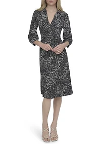 Women's V-Neck Floral Printed Ruched Mini Dress