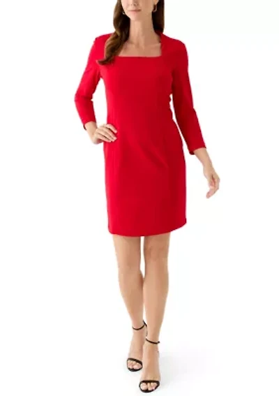 Women's Square Neck Solid Scuba Sheath Dress