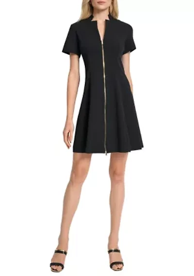 Women's Short Sleeve V-Neck Solid Scuba Sheath Dress