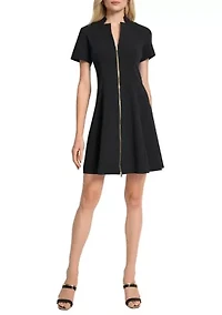 Women's Short Sleeve V-Neck Solid Scuba Sheath Dress