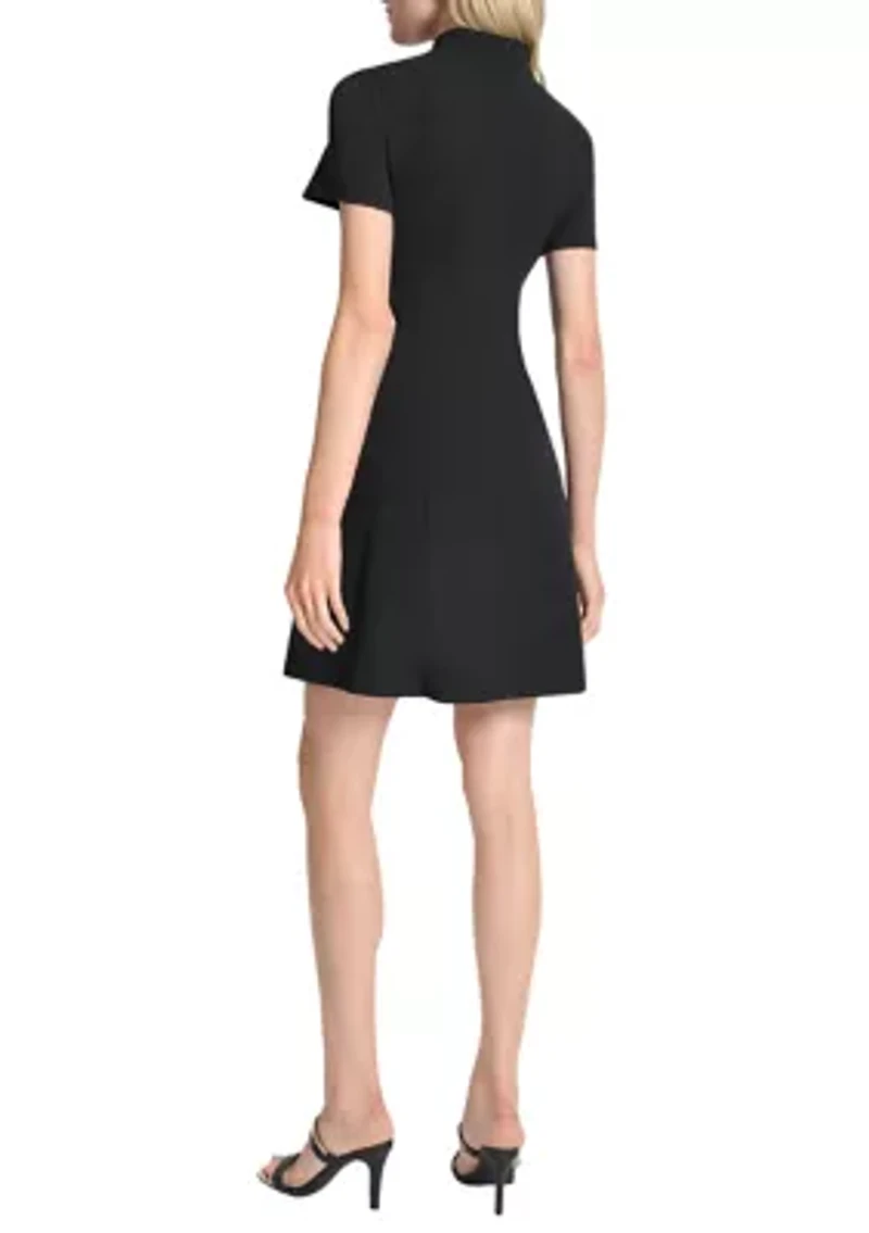 Women's Short Sleeve V-Neck Solid Scuba Sheath Dress