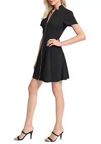 Women's Short Sleeve V-Neck Solid Scuba Sheath Dress