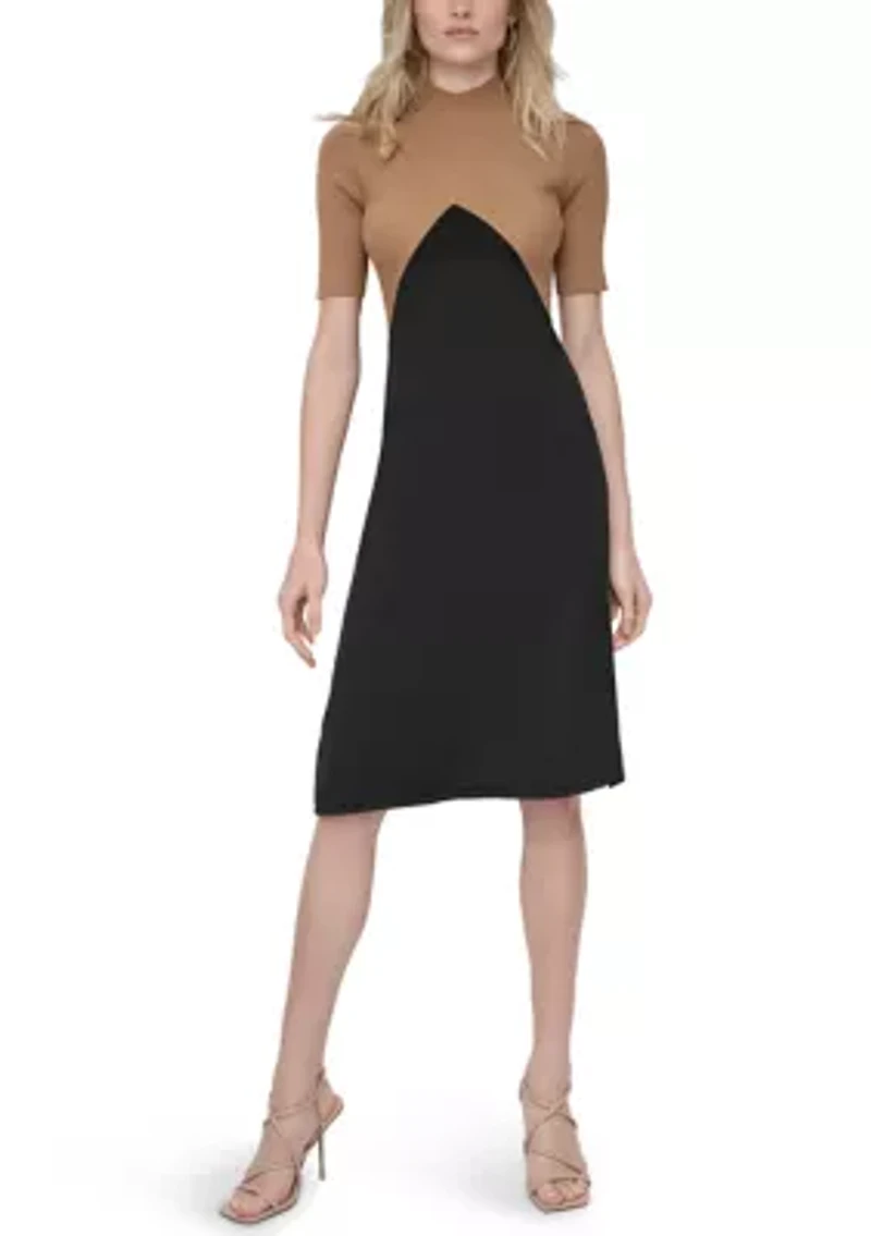 Women's Mock Neck A-Line Sweater Dress