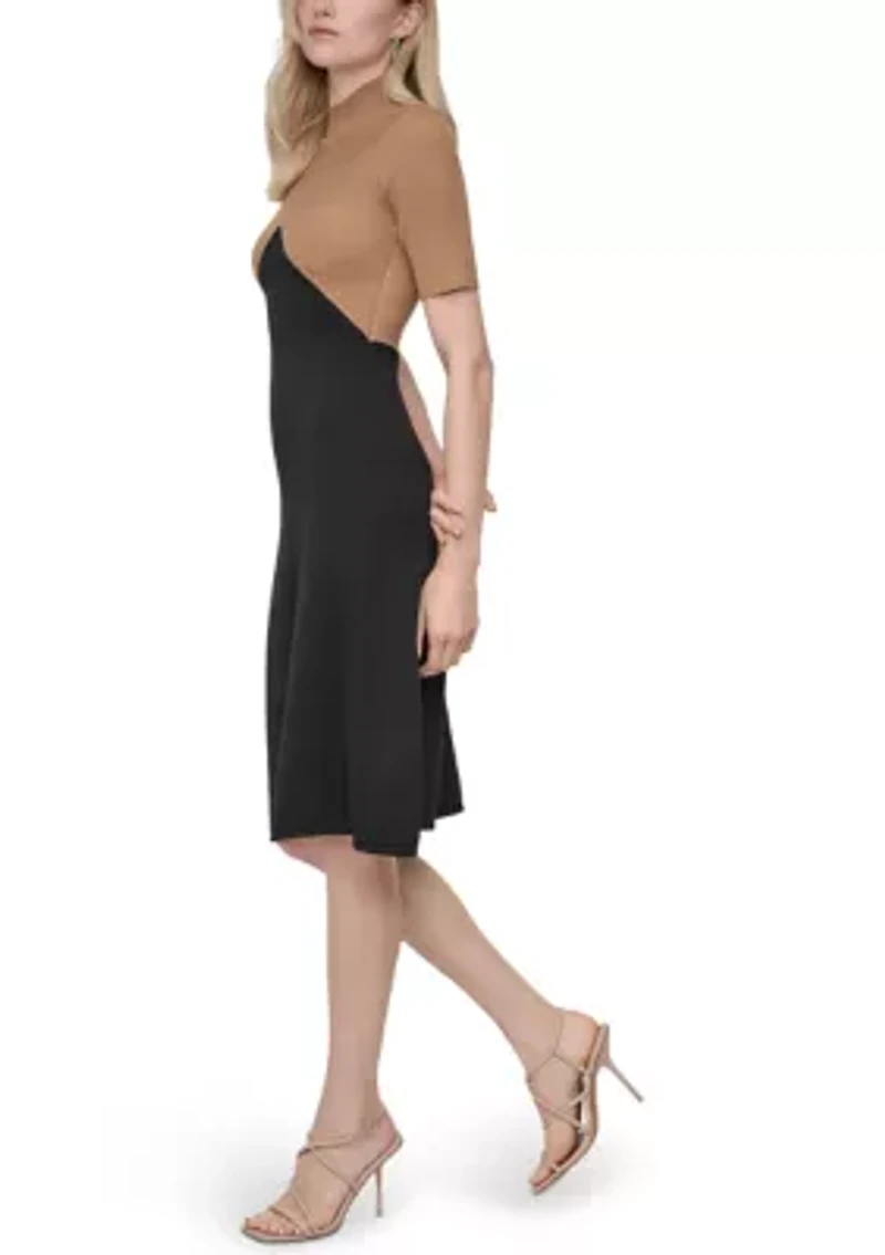 Women's Mock Neck A-Line Sweater Dress