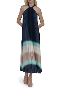 Women's Sleeveless Halter Neck Stripe Print A-Line Dress
