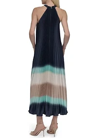Women's Sleeveless Halter Neck Stripe Print A-Line Dress