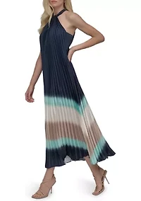 Women's Sleeveless Halter Neck Stripe Print A-Line Dress