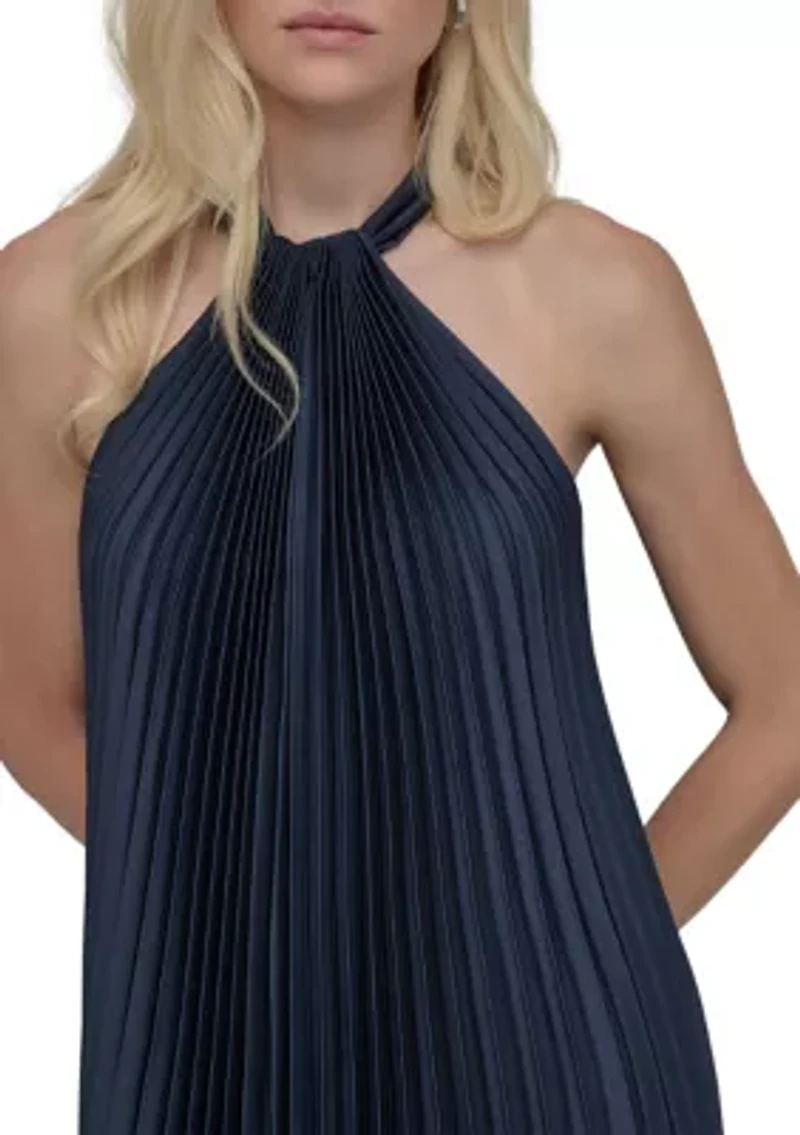 Women's Sleeveless Halter Neck Stripe Print A-Line Dress