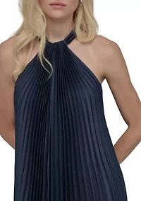 Women's Sleeveless Halter Neck Stripe Print A-Line Dress