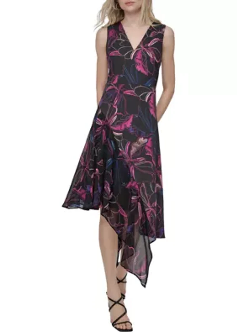 Women's Printed Belted Midi Dress