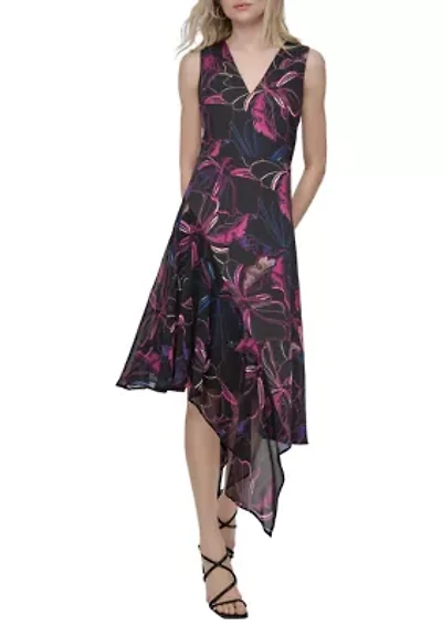 Women's Printed Belted Midi Dress